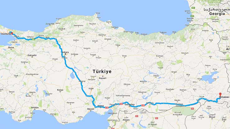 hakkari istanbul kaç km